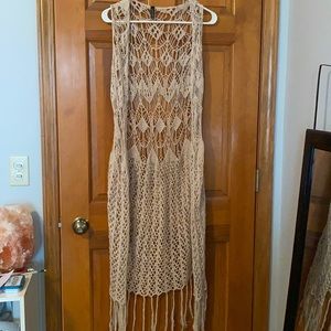 Boho crochet long vest duster size small